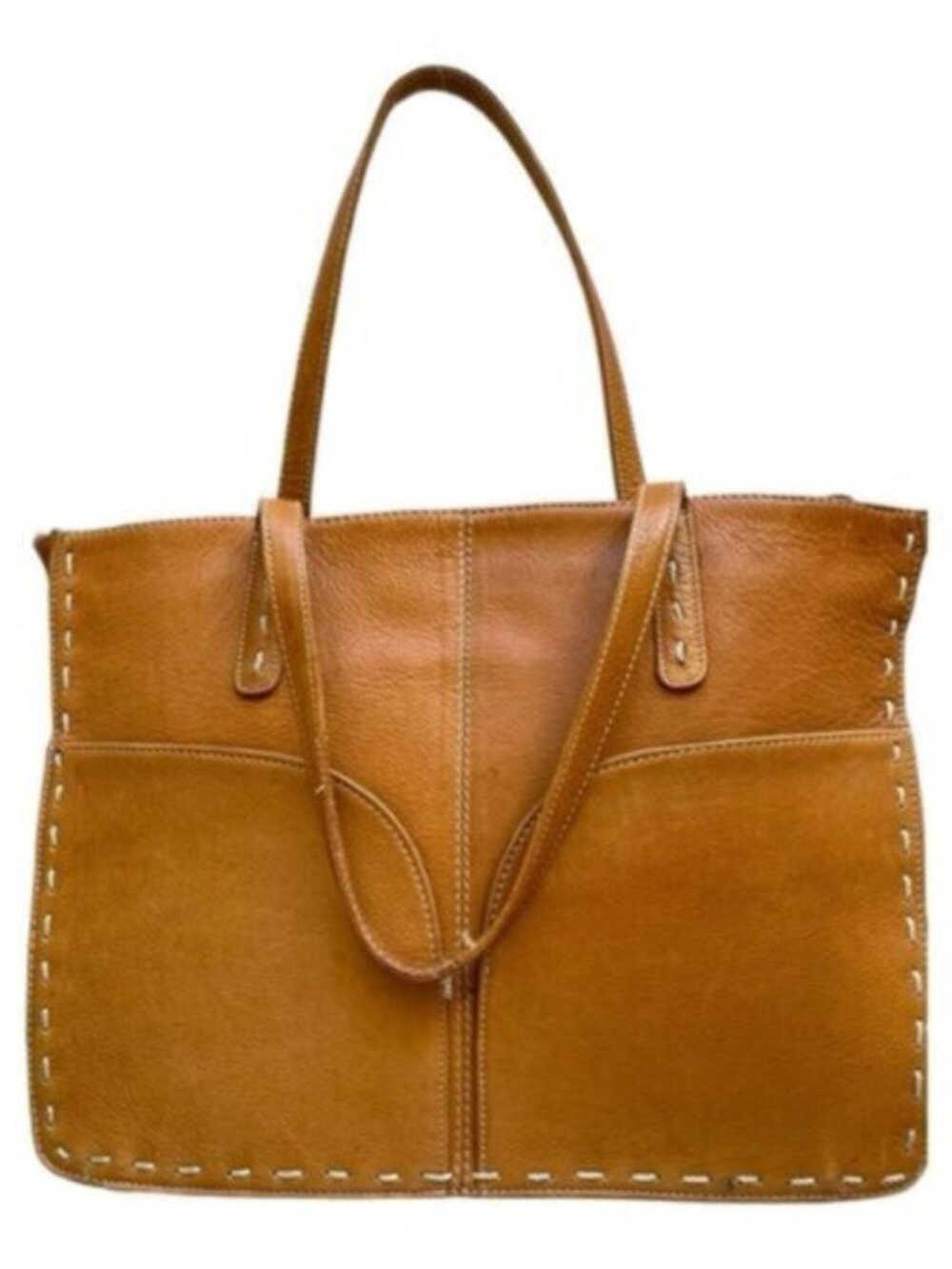 Le Club Genuine Leather Boho Whipstitch Tote Purse